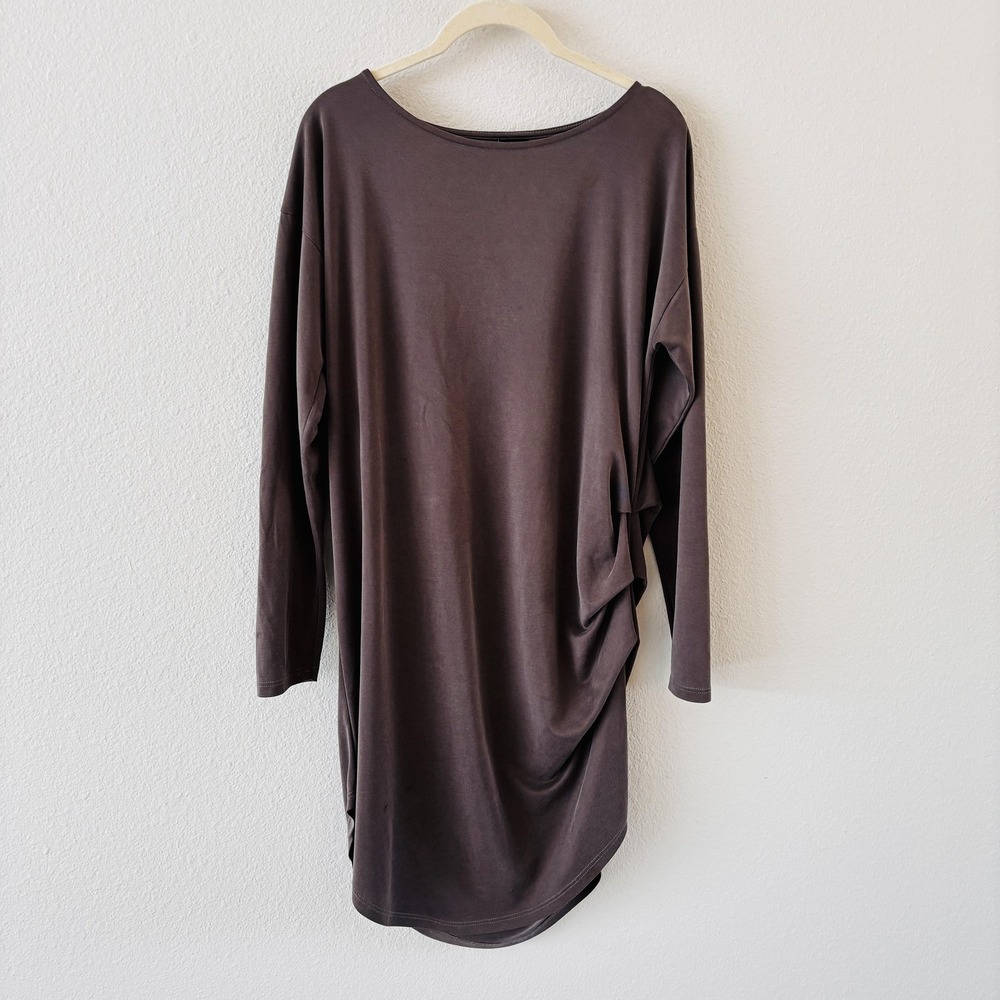 Lisa Bayne Brown Jersey Shift Dress Womens Size L Asymmetrical Lagenlook